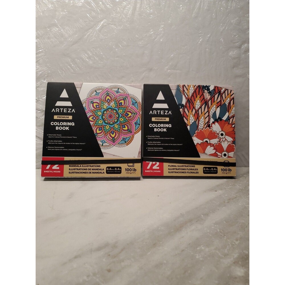 2 ARTEZA  Adult Coloring Book, Animal Designs, 72 Sheets, 6.4x6.4 In Lot Of 2